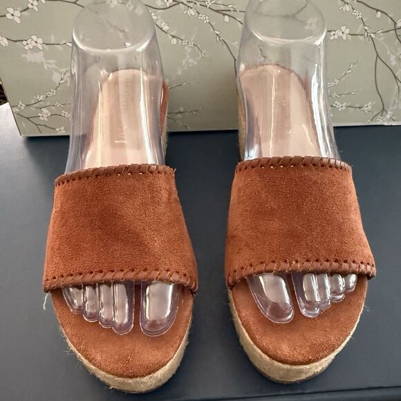 Jack Rogers Suede Flip Flop Platform Classic Jute Espadrille Wedge Sandals 8 New - Picture 1 of 8